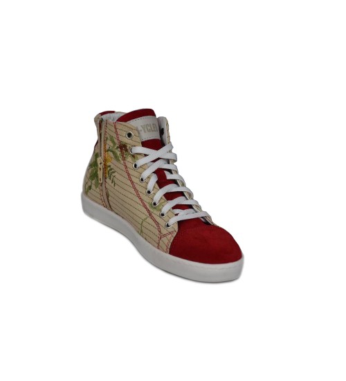 Handmade woman's sneakers red leather and flowers 